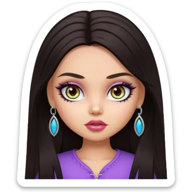 pretty bratz baddie, pretty eyes, pretty makeup, long  cut, dark hair sticker
