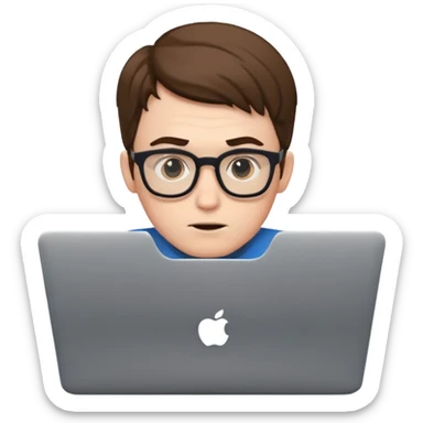 nerdy guy at a laptop with focused expression sticker