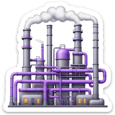 An emoji of an industrial factory in realistic gray tones, with pipes and smokestacks. Subtle neon violet glowing accents represent the power of AI, adding a futuristic and magical touch sticker