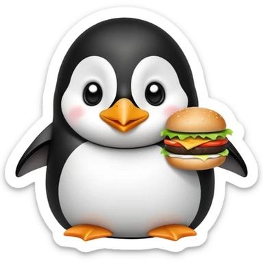 cute penguin eating a hamburger sticker