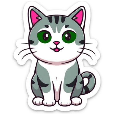 Gray tabby with pink nose and green eyes sticker