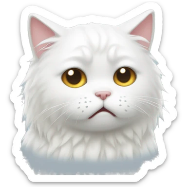 Sad crying cry tears fluffy white cat sticker