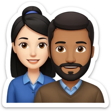 white woman with black hair behind brown man sticker