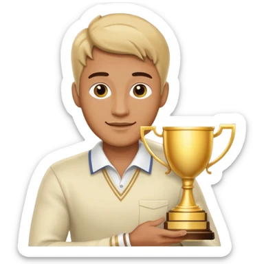 man raising a trophy sticker