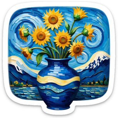 a vase with van gogh painting sticker