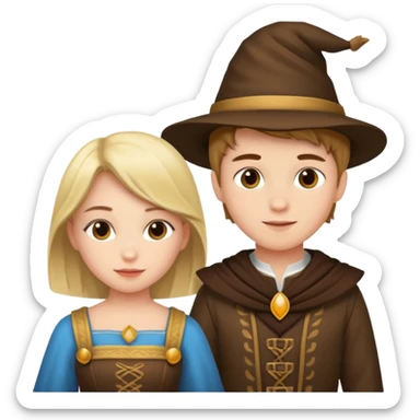 crie uma imagem com duas crianças fantasiadas brincando, um menino e uma menina, descontraidos sticker