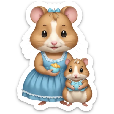 Mommy hamster wearing a dress with baby hamster  sticker