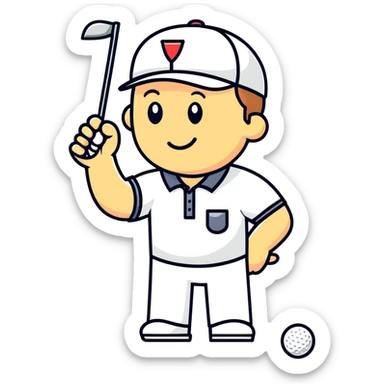 A male golfer holding a really large nickel in his hand sticker