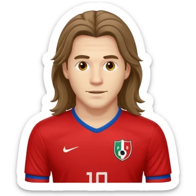 long haired man soccer player with red jersey sticker