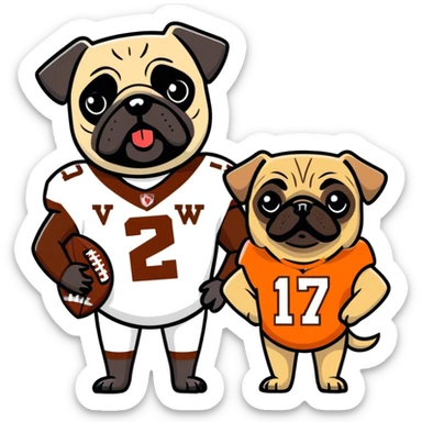 Black pug and fawn pug at a Virginia tech football game sticker