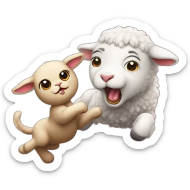 an angry lamb kicking a dirty cat sticker