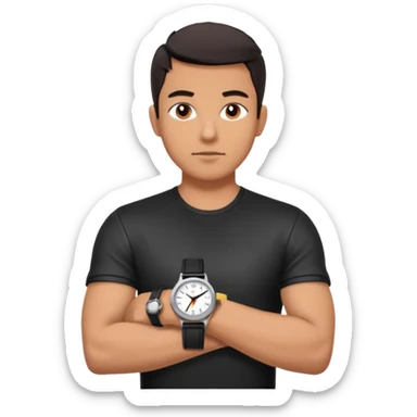 man wearing a black strap watch portrait, head and shoulders only, black leather strap wristwatch visible, casual outfit, confident expression, modern style, 3D cartoon, mobile game icon style, clean background, no text, no watermark
 sticker