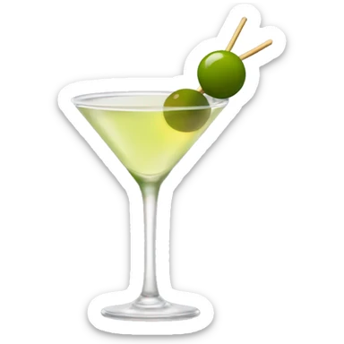 martini cocktail garnished with 2 olives on a stick sticker