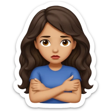 tan girl with dark, long, wavy hair crossing her arms and pouting sticker