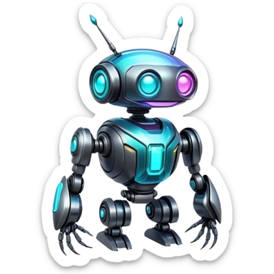  Epic legendary rare glowing mechanical Shiny sparkly transparent bioluminescent luminescent vibrant bright pastel dark exotic iridescent colorful gradients futuristic modern metallic glossy glittery fantasy-cyber-Fakémon-Vernid-robot-creature sticker