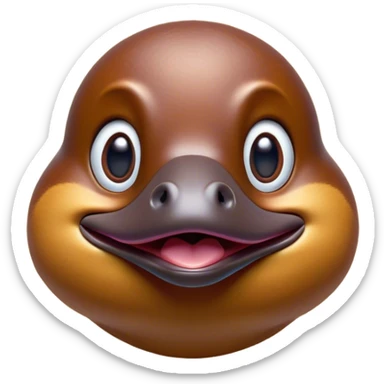Cinematic Comical Platypus Portrait Emoji, Head tilted dramatically with an exaggeratedly amused expression, featuring a striking, glossy brown fur with a whimsically flat duckbill and wide, expressive eyes full of playful disbelief, Simplified yet hilariously expressive features, highly detailed, glowing with a slightly sassy glow, high shine, dramatic yet playful, stylized with an air of cheeky aquatic mischief, bright and endearing, soft glowing outline, capturing the essence of a spirited and over‐the‐top platypus, so meme‐worthy it feels like it could quack its way into internet fame instantly! sticker
