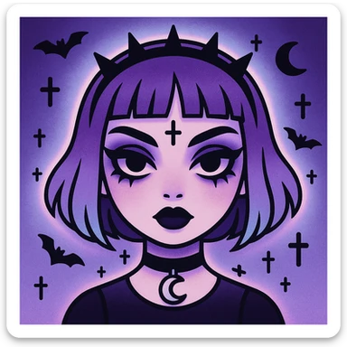 Make this pastel goth profile picture even more goth, keep it cute, expressive, and minimal, in the style of imagen-4-fast-KaUtLiSA10F. Enhance the goth elements while maintaining the pastel goth aesthetic, cute and expressive minimal style. sticker