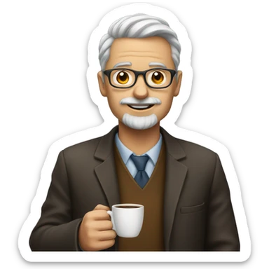 professor with coffee sticker