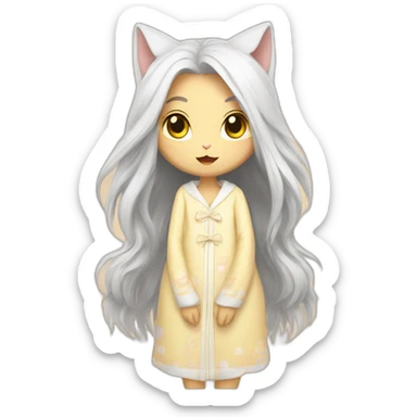 Cat-girl with long white hair yellow eyes in Choral pajamas consider sticker