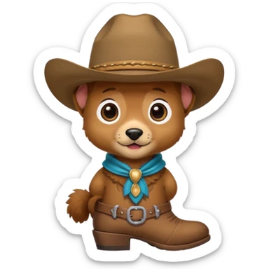 a very cute and adorable anthropomorphic puppy with a cowboy hat and brown boots  sticker