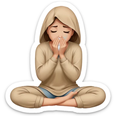 woman sitting on floor in profile view crying with face covered by arms sticker