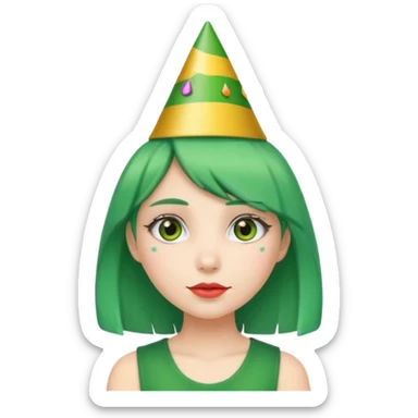 party hatted green haired girl sticker