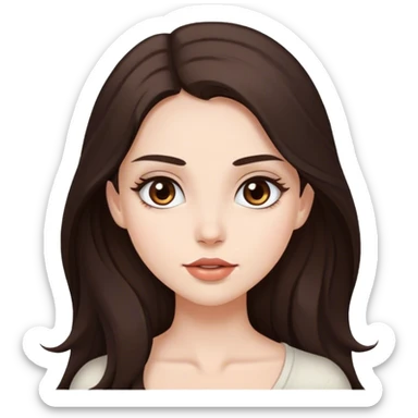 pretty girl, long hair, brown eyes, natural lips, white skin, dark brown hair sticker