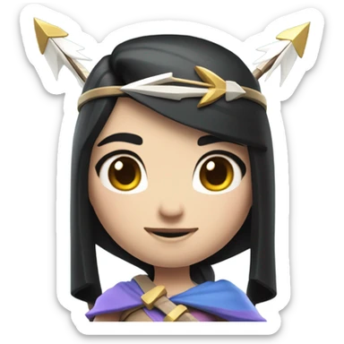 Clash royale the tower princess , white skin , black hair with bow and 3 arrows sticker