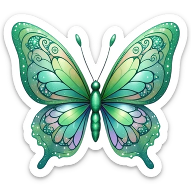 Pastel sparkly green glittery iridescent rainbow transparent butterfly with detailed intricate patterns sticker