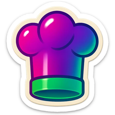 chef's hat emoji, playful and modern with gradient FF4D67, 9D34FF, 10B981 gradient, vibrant sticker