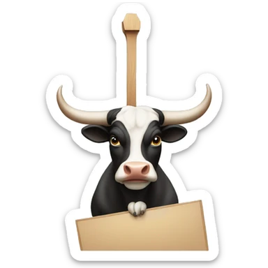 a bull holding a board at the top of his head indicating there there is a profit  sticker