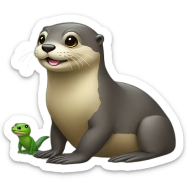 Loutre avec une grenouille  sticker