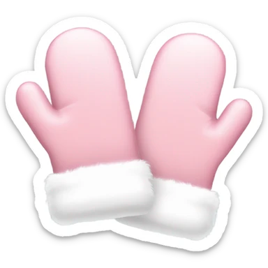 a pair of light pink mittens with white fur sticker