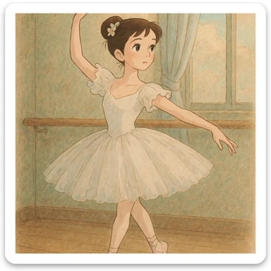 a ballerina, detailed, soft colors, ghibli style illustration sticker
