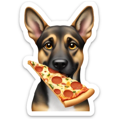 Military dog eating a pizza sticker