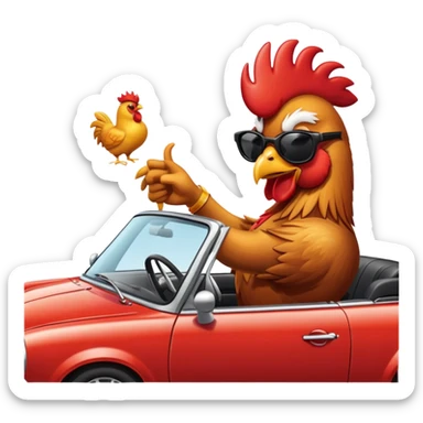 rooster in a convertible car sticker