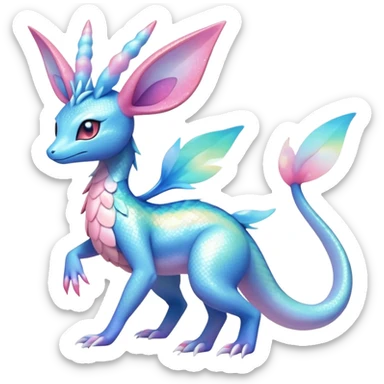 Colorful Shiny Exotic Amaura-Salandit-Aurorus-Sylveon-Fakémon-hybrid-creature (full body)  sticker