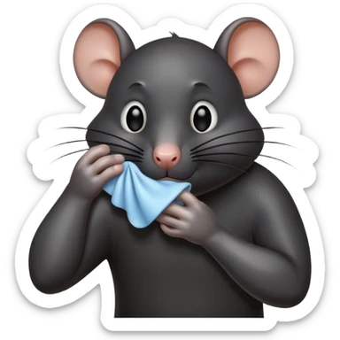 a black rat standing and wiping its sweaty face sticker