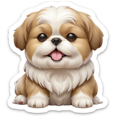Cinematic Cute Yawning Shih Tzu Portrait Emoji, Head gently tilted with an irresistibly cute yawn and sleepy, half-closed eyes, showcasing a luxurious, fluffy fur in gentle pastel tones, simplified yet endearingly detailed, glowing with a soft, drowsy radiance, high shine, exuding tender, sleepy charm, styled with a delicate, soft glowing outline, capturing the essence of a Shih Tzu caught in a moment of adorable, sleepy bliss! sticker