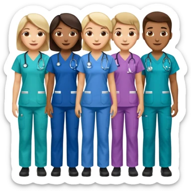 Nurses of different ethnicities in various color scrubs sticker