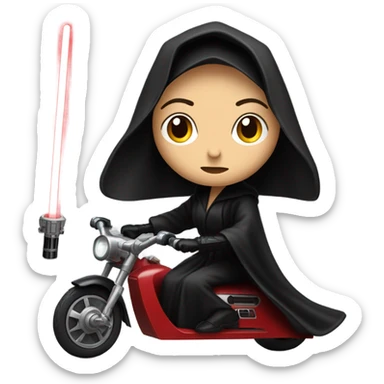Jedi teen Morticia Addams flying a red Zephyr-J speeder bike  sticker
