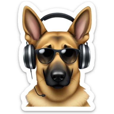 German shepherd wearing dj headphones and sunglasses sticker