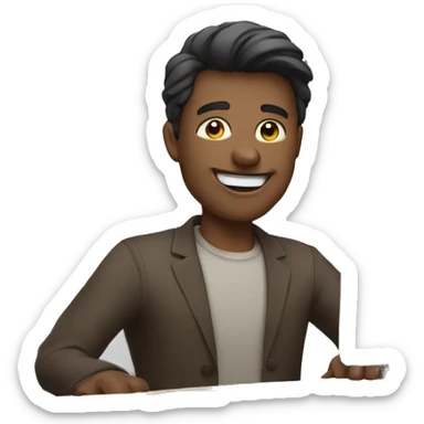 a man work at desk see a monitor is smiling  sticker