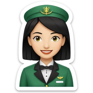 Lady hotel butler with green uniform black hair and just a lite bit brown skin and Arabic face sticker