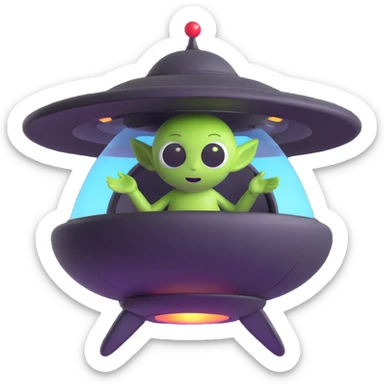 cute alien inside a flying saucer sticker
