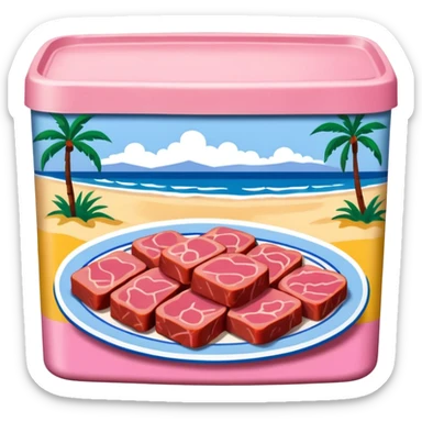 Matisse style pink SPAM meat Miami beach landscape sticker