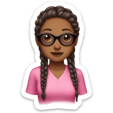 Brown skin girl with braids, pink shirt, and black sunglasses sticker