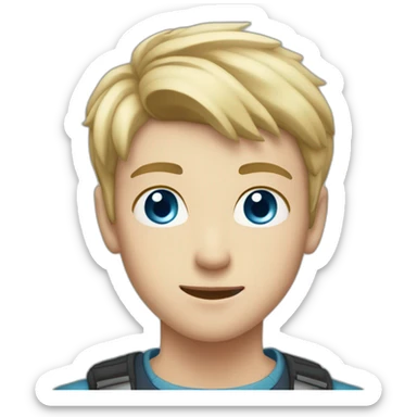 Blonde teen boy with medium short hair, blue eyes, having heart eyes looking to the camera sticker