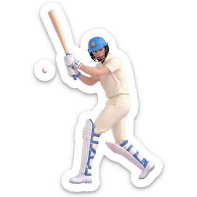 a batsman ready to hit, bat raised, wearing cricket gear, energetic stance sticker