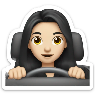 Pale girl with long black hair driving a car sticker